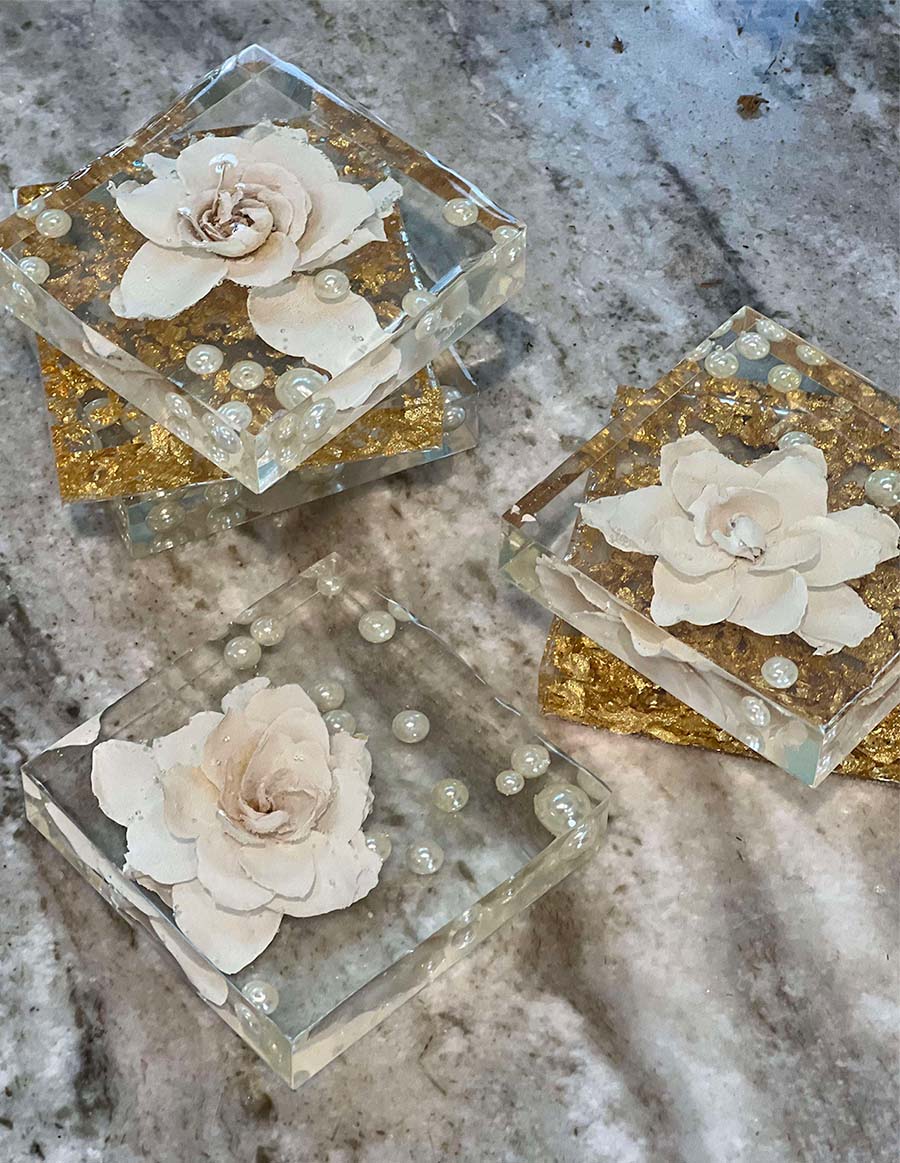 resin floral keepsake coasters