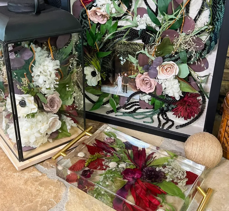 resin and shadowbox floral keepsakes