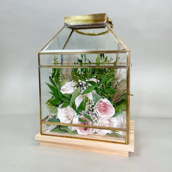 Tabletop Full-Flowered Garden Design within Beveled Brass Lantern | 11x7x18 - Image 10