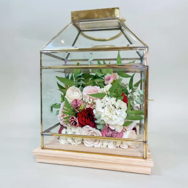 Tabletop Full-Flowered Garden Design within Beveled Brass Lantern | 11x7x18 - Image 13