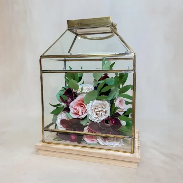 Tabletop Full-Flowered Garden Design within Beveled Brass Lantern | 11x7x18 - Image 14