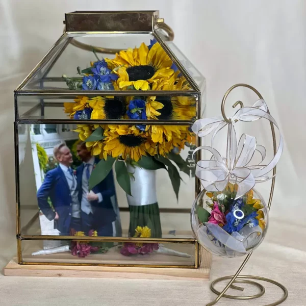 Tabletop Full-Flowered Garden Design within Beveled Brass Lantern | 11x7x18 - Image 15
