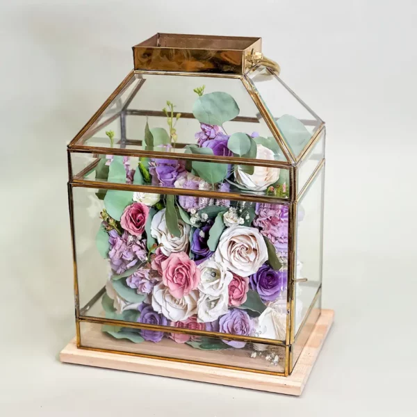 Tabletop Full-Flowered Garden Design within Beveled Brass Lantern | 11x7x18 - Image 16