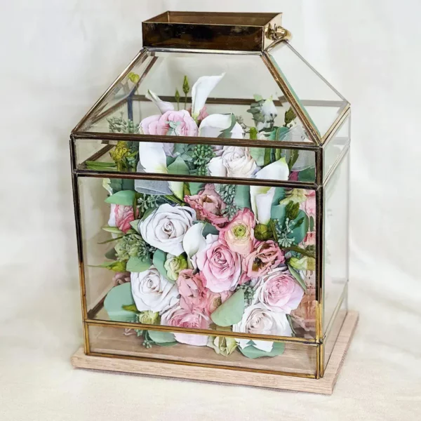 Tabletop Full-Flowered Garden Design within Beveled Brass Lantern | 11x7x18 - Image 5