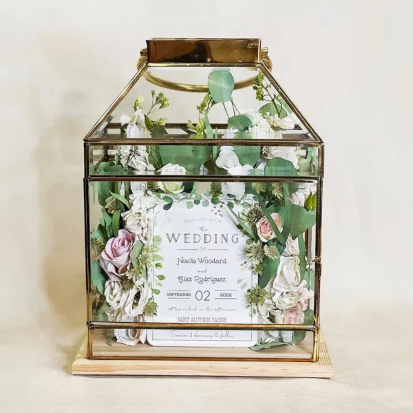 Tabletop Full-Flowered Garden Design within Beveled Brass Lantern | 11x7x18 - Image 6