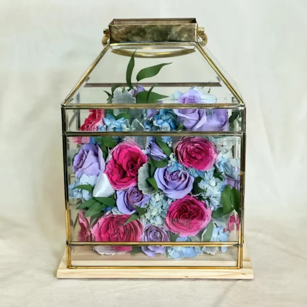 Tabletop Full-Flowered Garden Design within Beveled Brass Lantern | 11x7x18 - Image 7