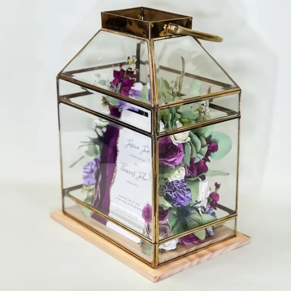 Tabletop Full-Flowered Garden Design within Beveled Brass Lantern | 11x7x18 - Image 8