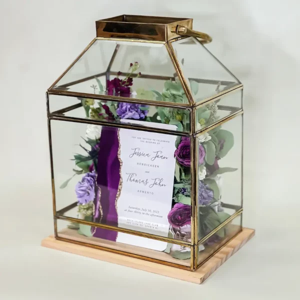 Tabletop Full-Flowered Garden Design within Beveled Brass Lantern | 11x7x18 - Image 9
