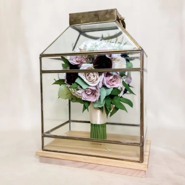 Tabletop Nosegay Bouquet within Beveled Brass Lantern | 11x7x18 - Image 3