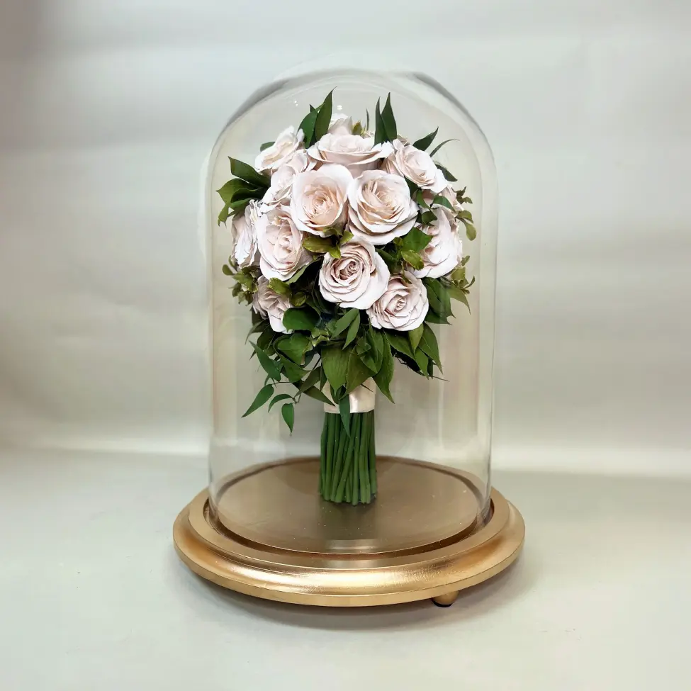 Classic rose bouquet preserved in glass dome